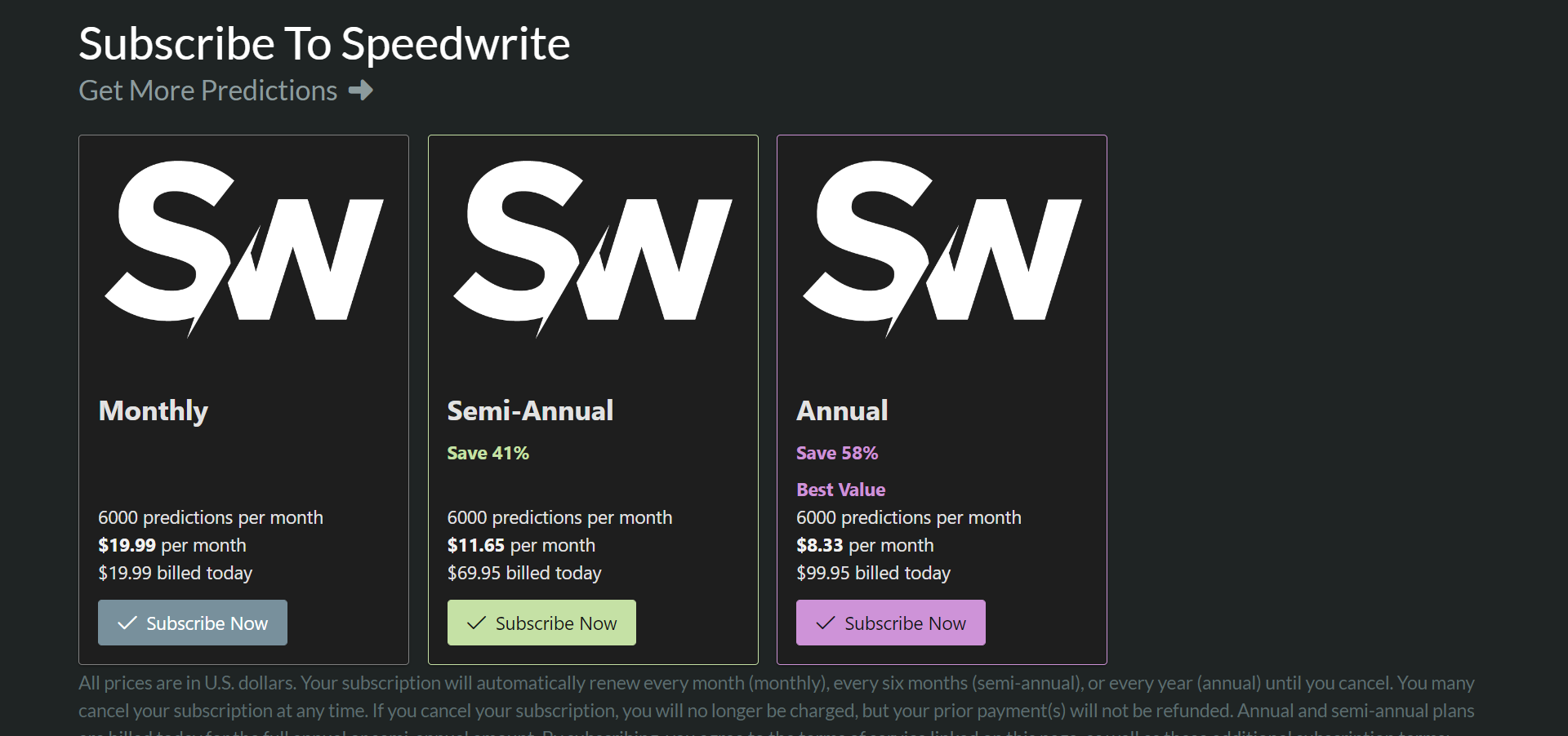 speedwrite subscription