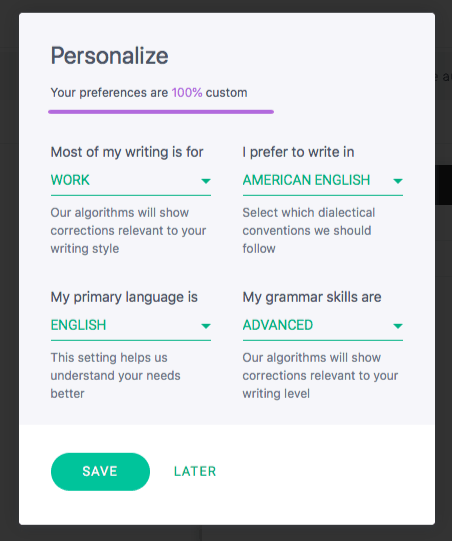 Grammarly Personalize