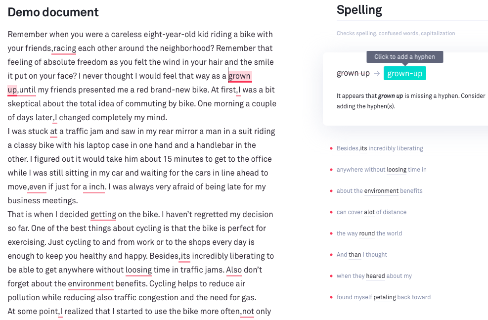 Grammarly Spelling Changes