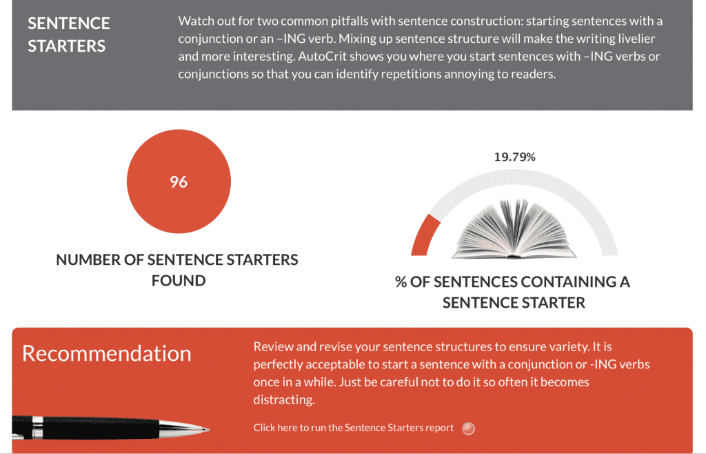 Autocrit sentence starters dashboard