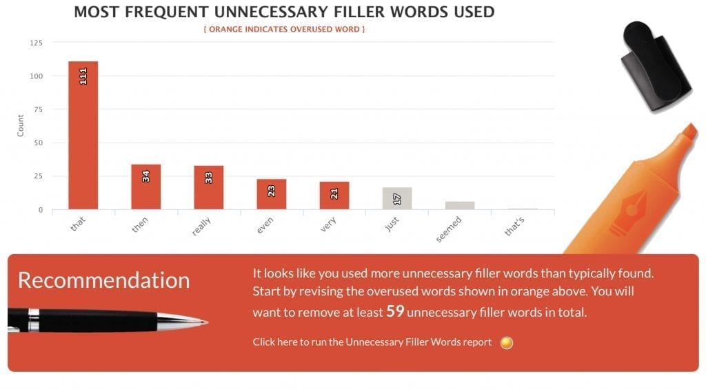 Autocrit most frequent unnecessary filler words used